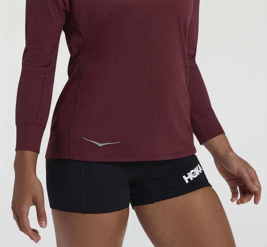 Hoka Australia One One Performance 3/4 Sleeve - Womens Tops Brown - QSLKH-7968